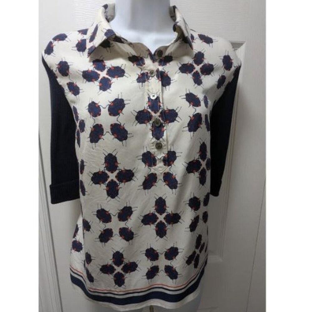 TORY BURCH Polo Silk Ladybug Print CHARLIE Sweater Size M